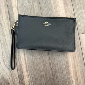 Coach Black Leather Wristlet with Gold Details